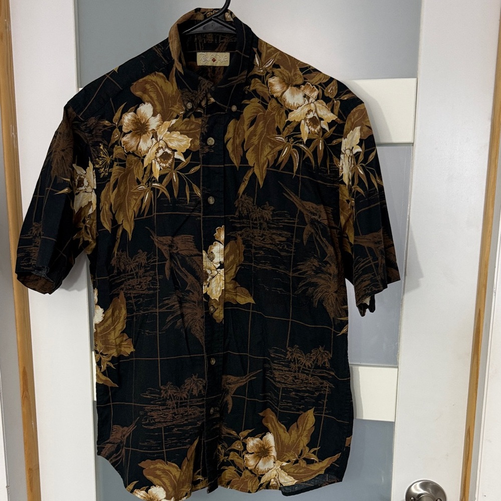 Men's Floral Button-Down Shirt - Black and Brown